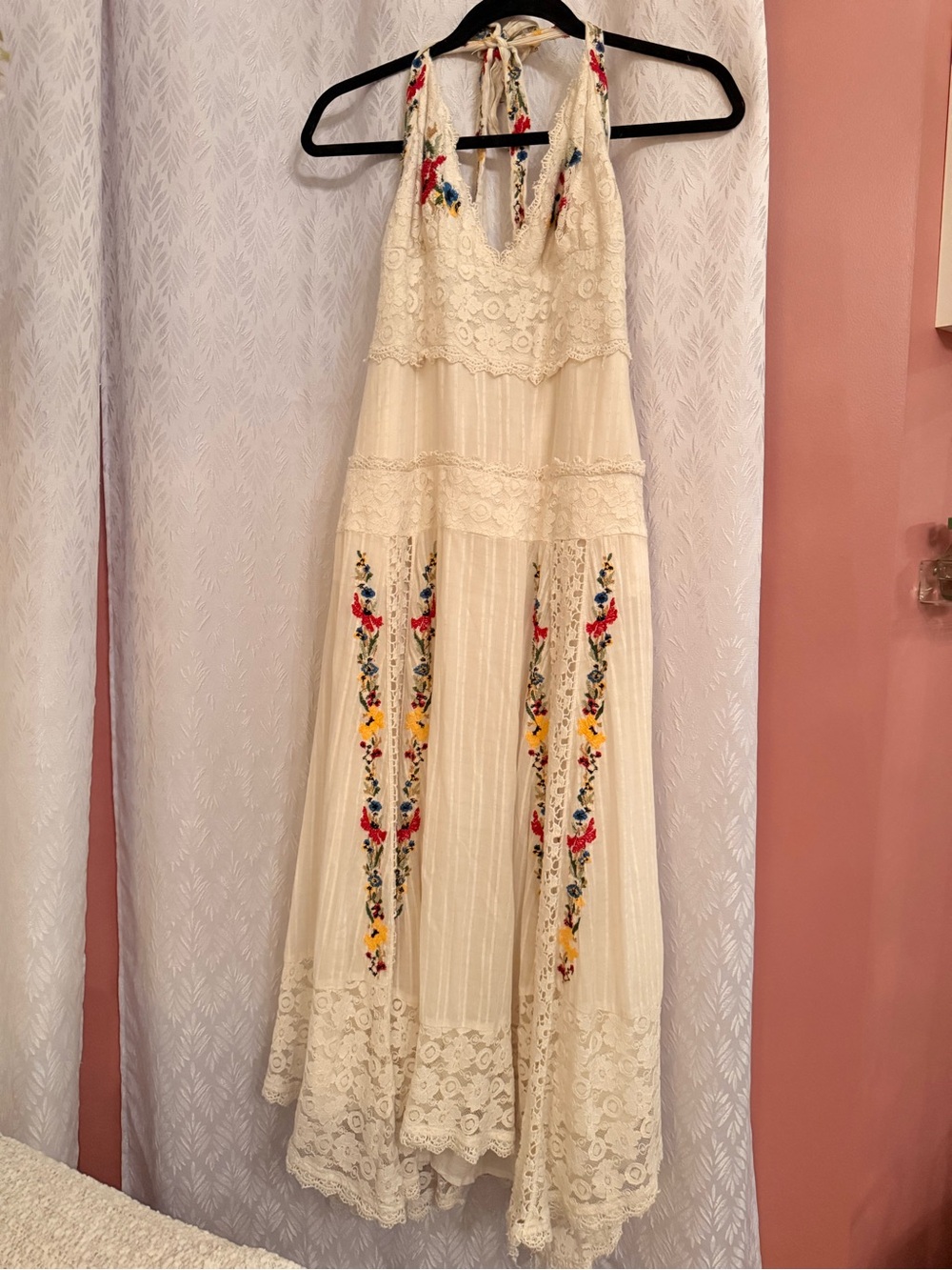 Free People Keila Midi Dress embroidery and lace halter dress - Picture 3 of 16